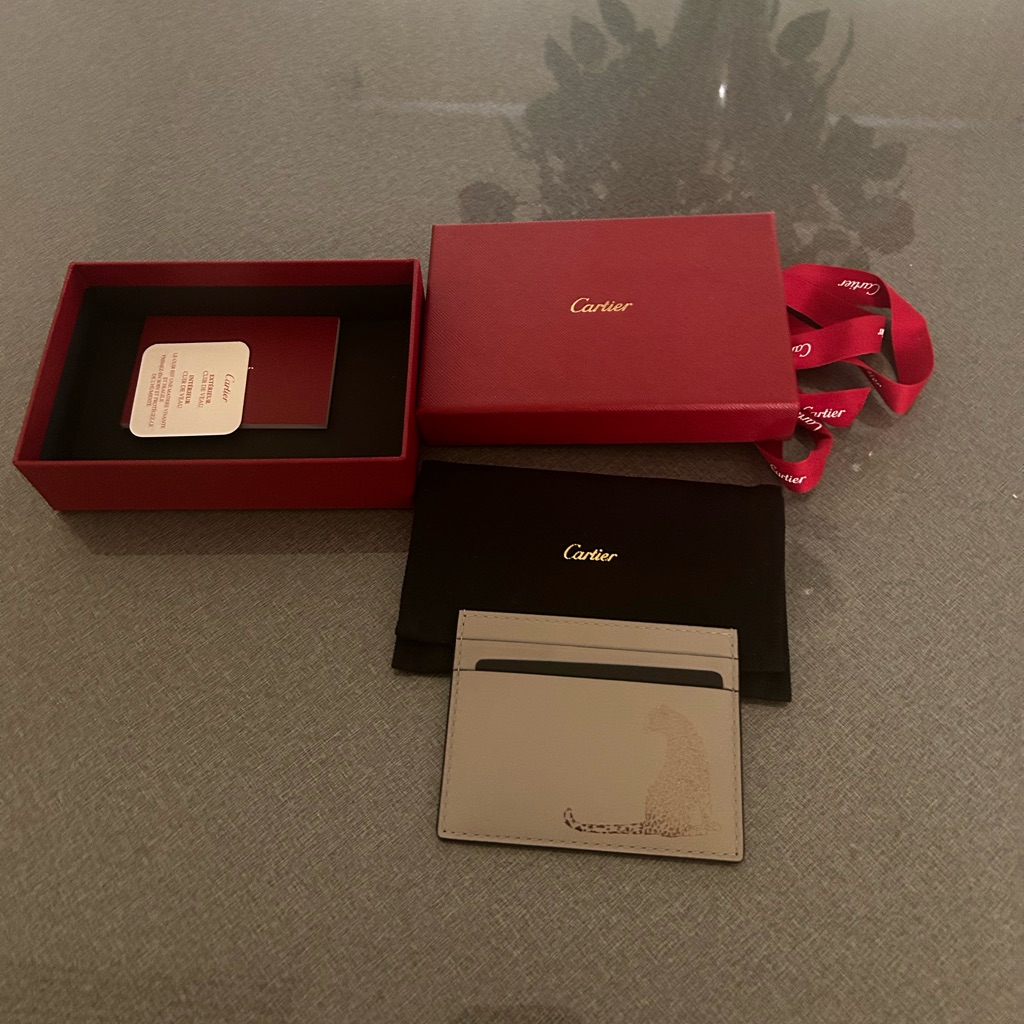 Brand New Authentic Cartier Card Holder Grey Calf Skin Leather